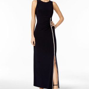 MSK Womens Black Embellished Slitted Sleeveless Maxi Formal Dress Size: 10